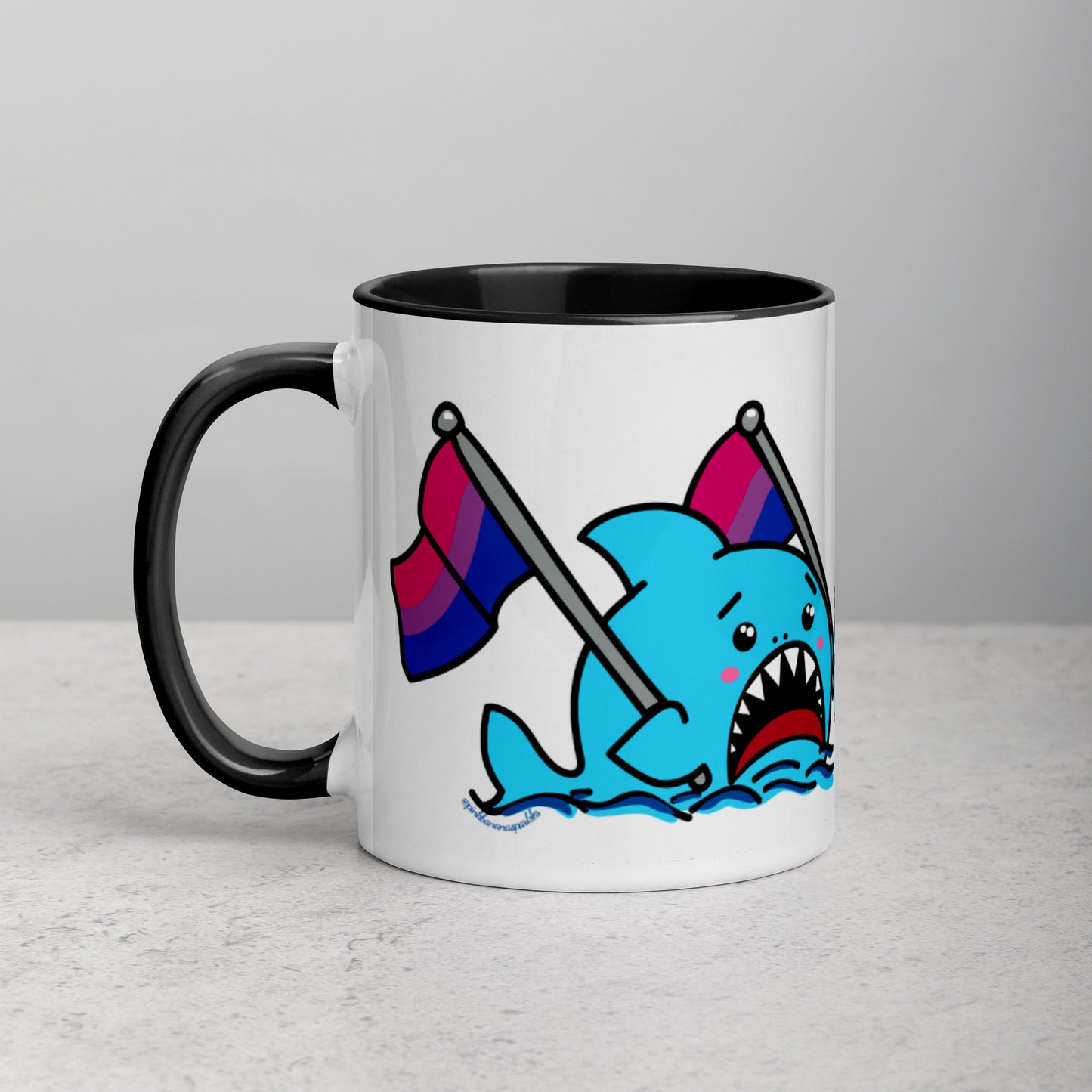 Anxious Shark Mug with Bisexual Pride Flag (11oz)