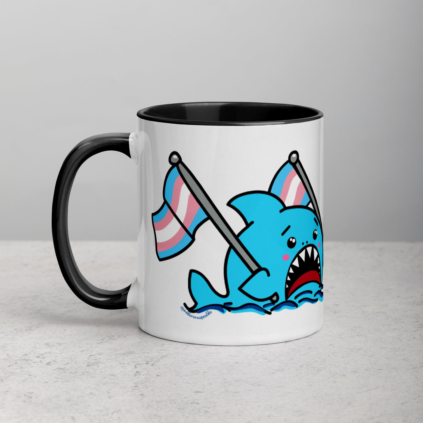 Anxious Shark Mug with Transgender Pride Flag (11oz)