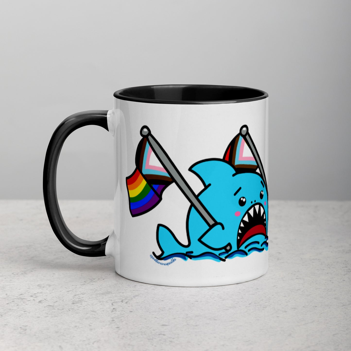 Anxious Shark Mug with Inclusive Pride Flag (11oz)