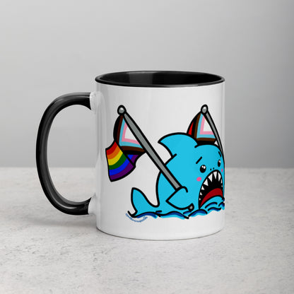 Anxious Shark Mug with Inclusive Pride Flag (11oz)