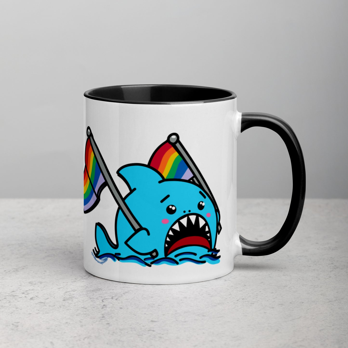 Anxious Shark Mug with Basic Rainbow Pride Flag (11oz)
