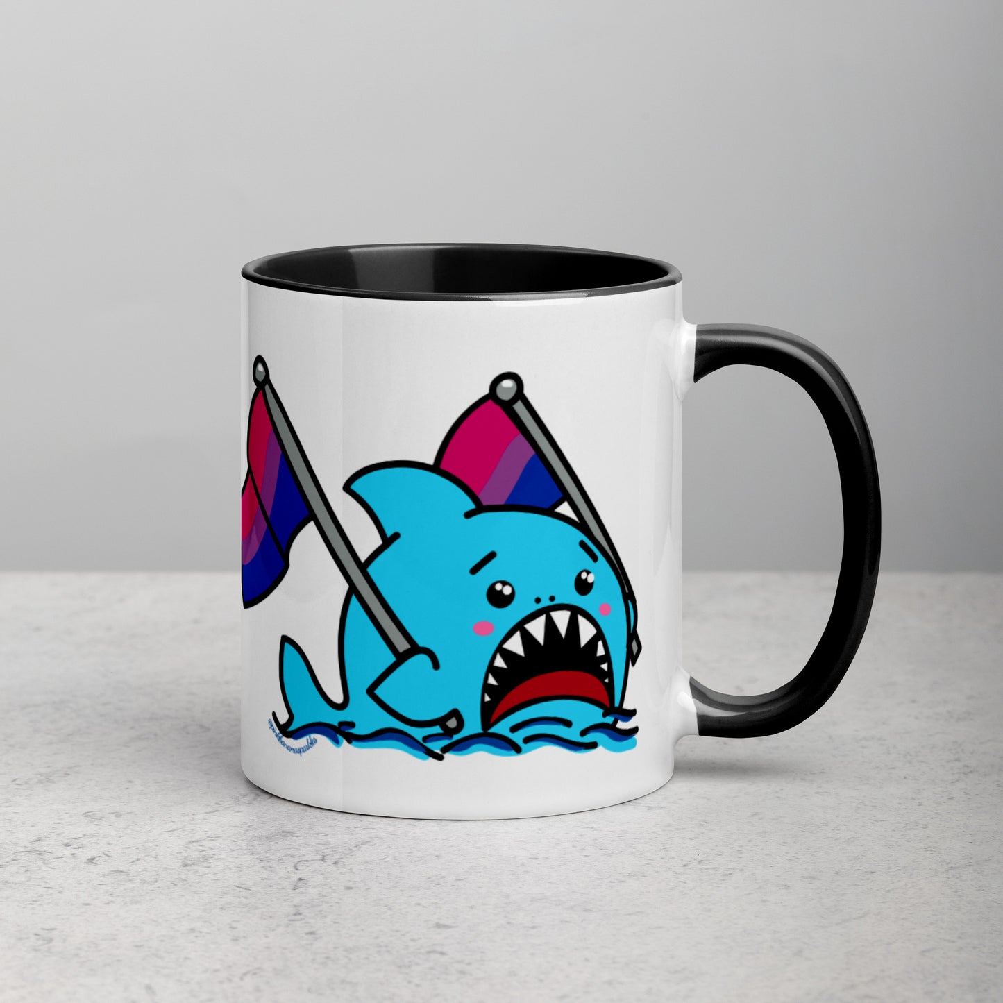 Anxious Shark Mug with Bisexual Pride Flag (11oz)