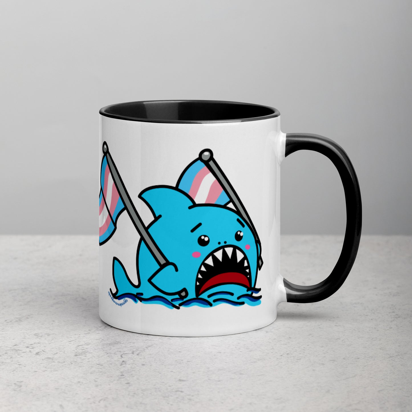 Anxious Shark Mug with Transgender Pride Flag (11oz)