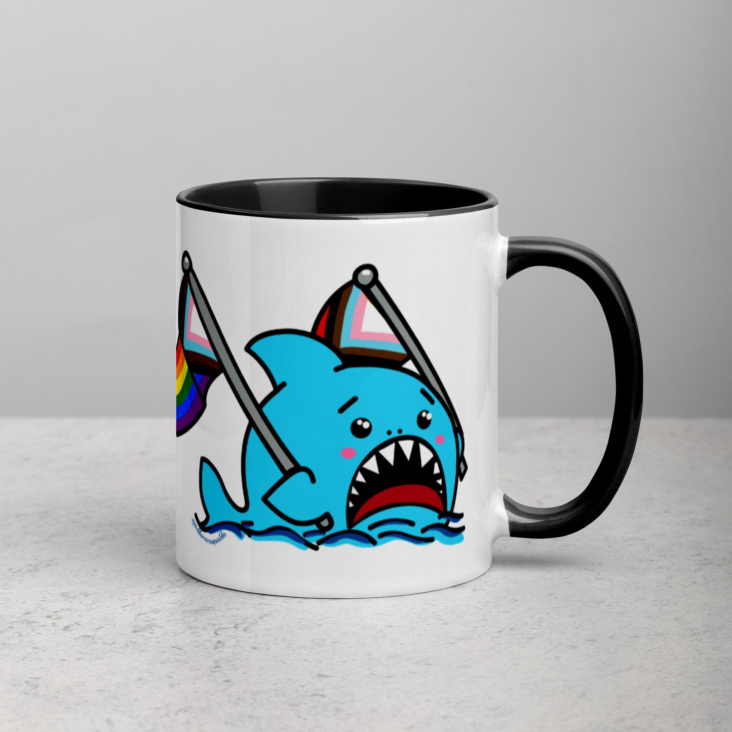Anxious Shark Mug with Inclusive Pride Flag (11oz)