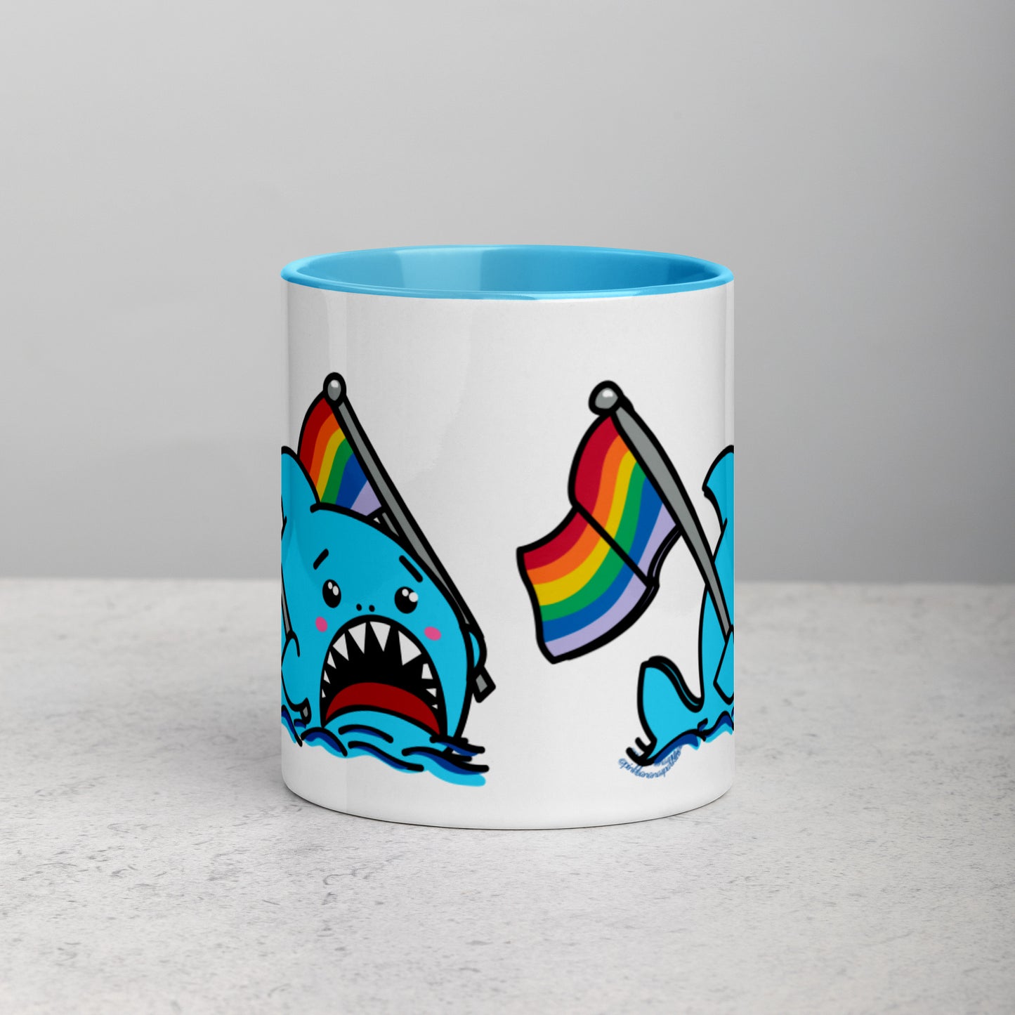 Anxious Shark Mug with Basic Rainbow Pride Flag (11oz)