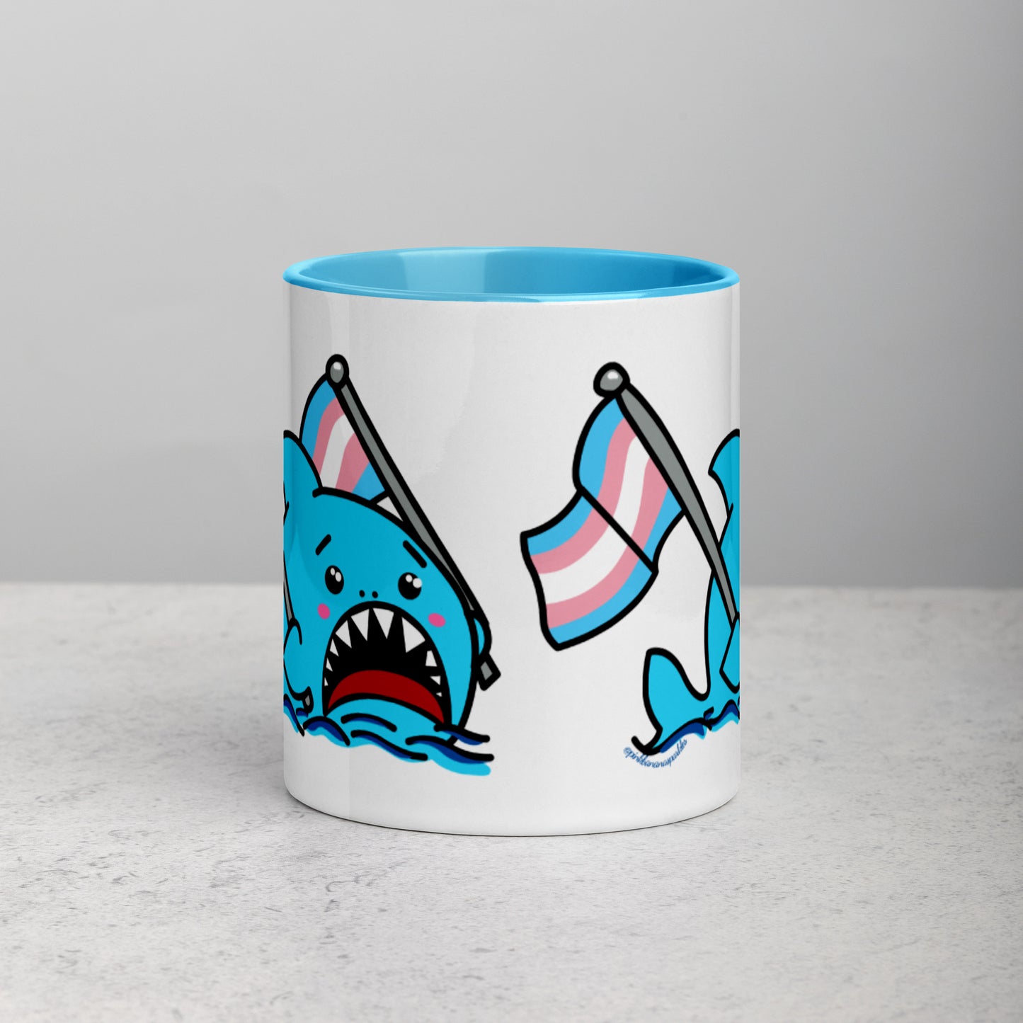 Anxious Shark Mug with Transgender Pride Flag (11oz)