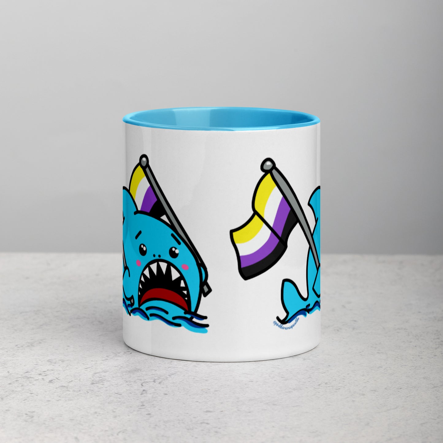 Anxious Shark Mug with Non-Binary Pride Flag (11oz)