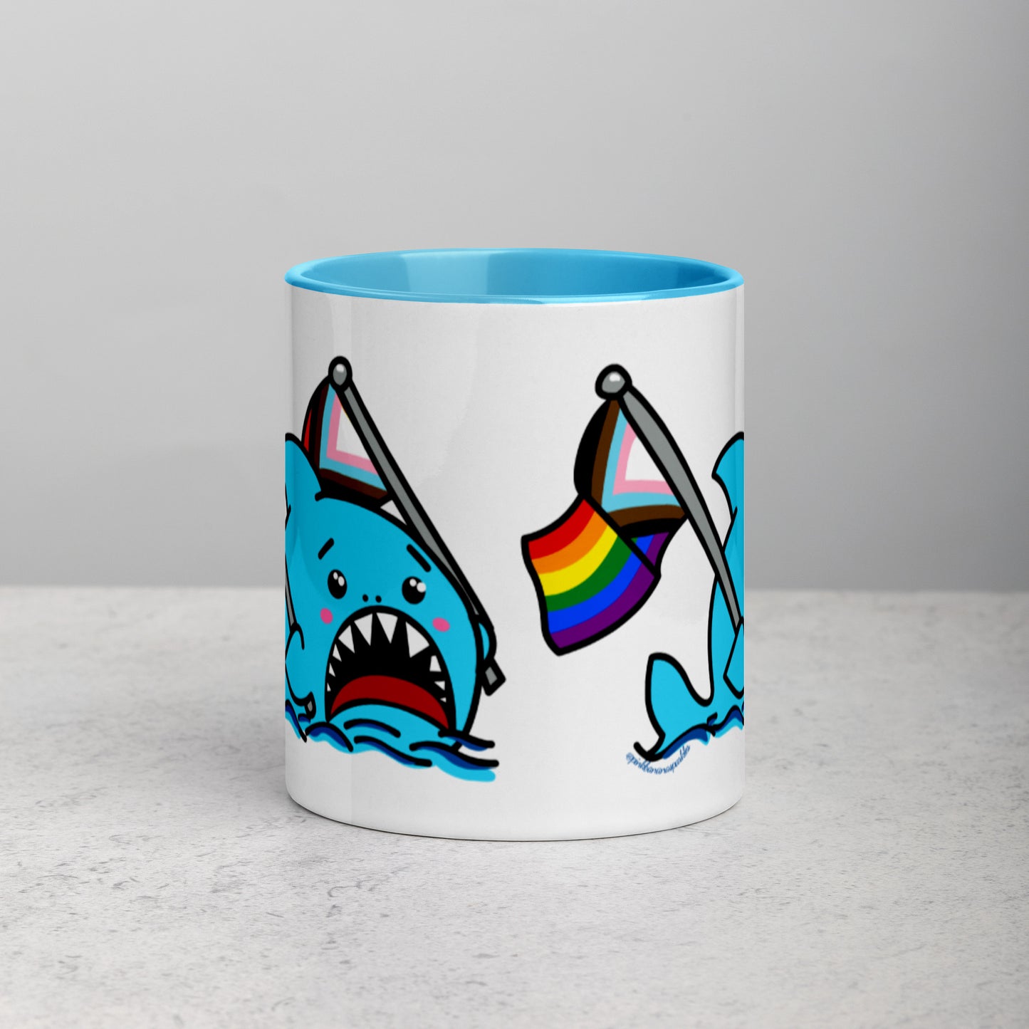 Anxious Shark Mug with Inclusive Pride Flag (11oz)