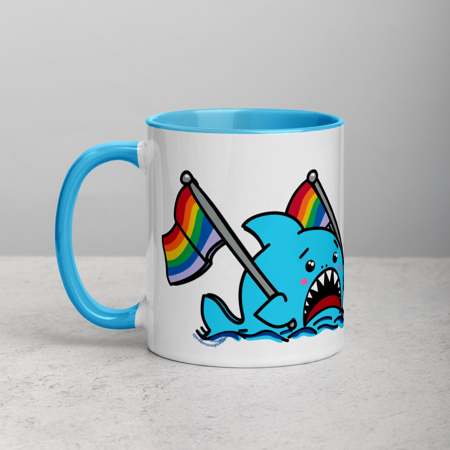 Anxious Shark Mug with Basic Rainbow Pride Flag (11oz)