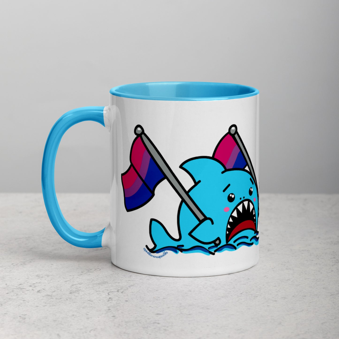 Anxious Shark Mug with Bisexual Pride Flag (11oz)