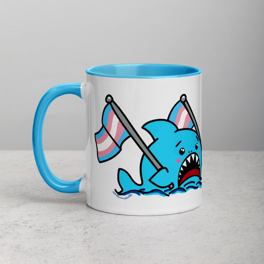 Anxious Shark Mug with Transgender Pride Flag (11oz)