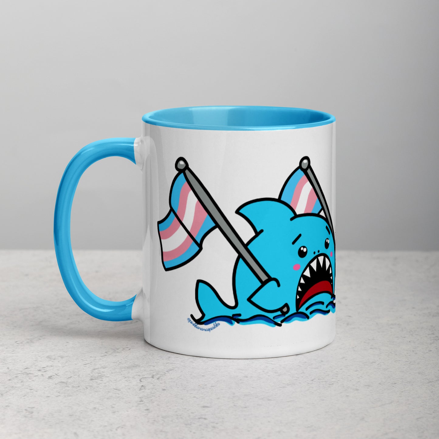 Anxious Shark Mug with Transgender Pride Flag (11oz)