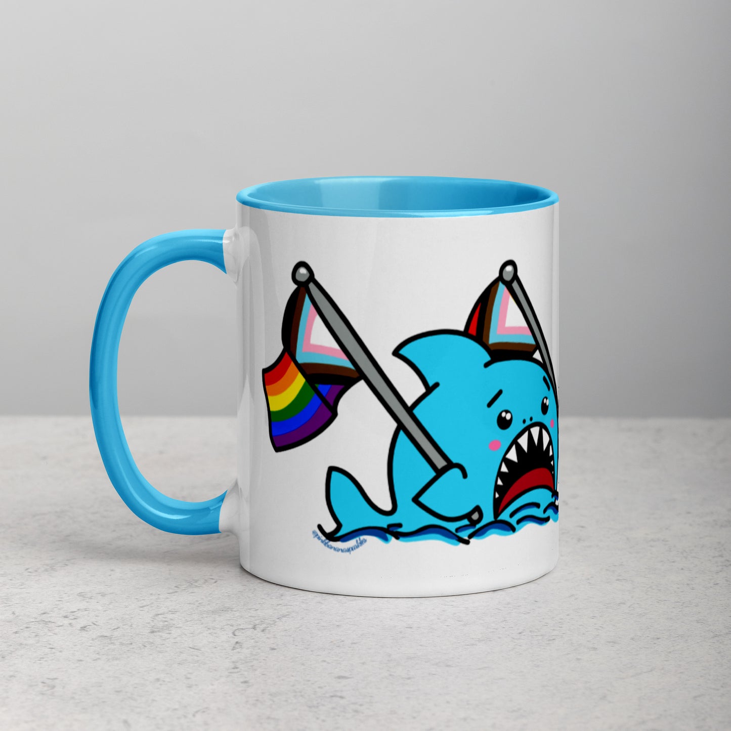 Anxious Shark Mug with Inclusive Pride Flag (11oz)