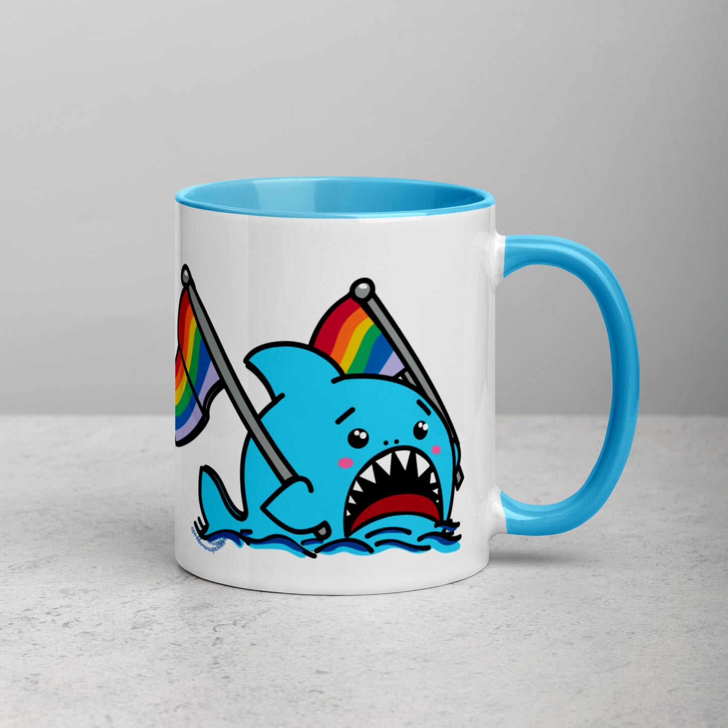 Anxious Shark Mug with Basic Rainbow Pride Flag (11oz)