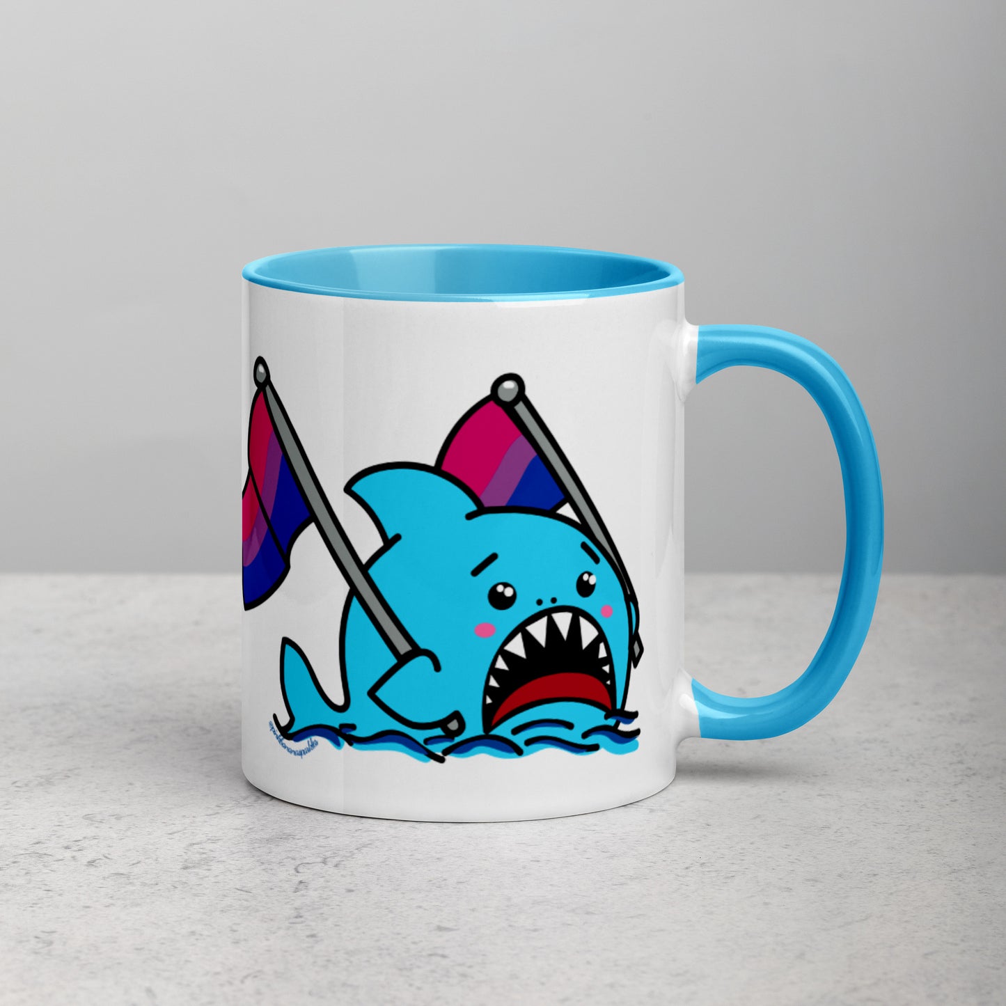 Anxious Shark Mug with Bisexual Pride Flag (11oz)