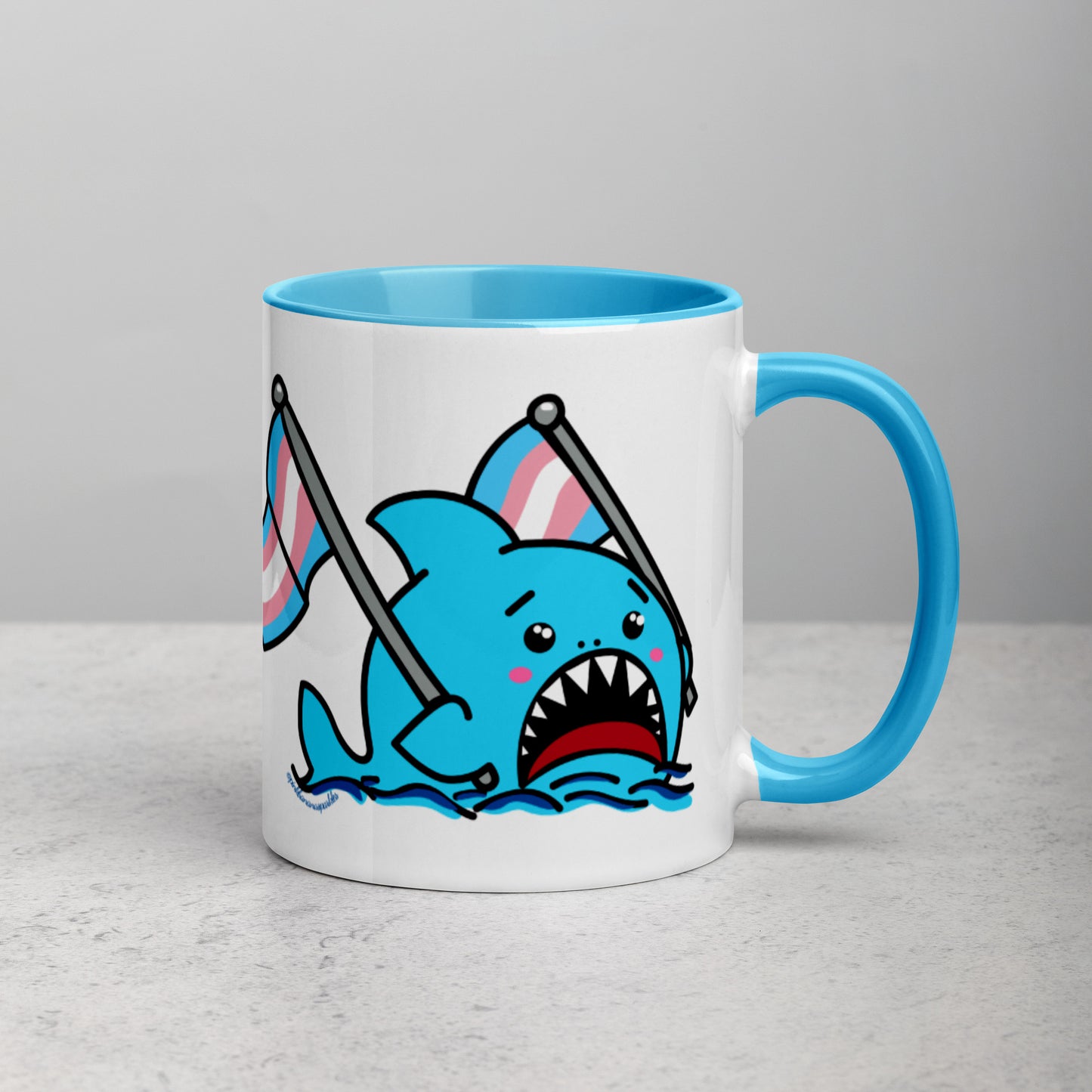 Anxious Shark Mug with Transgender Pride Flag (11oz)