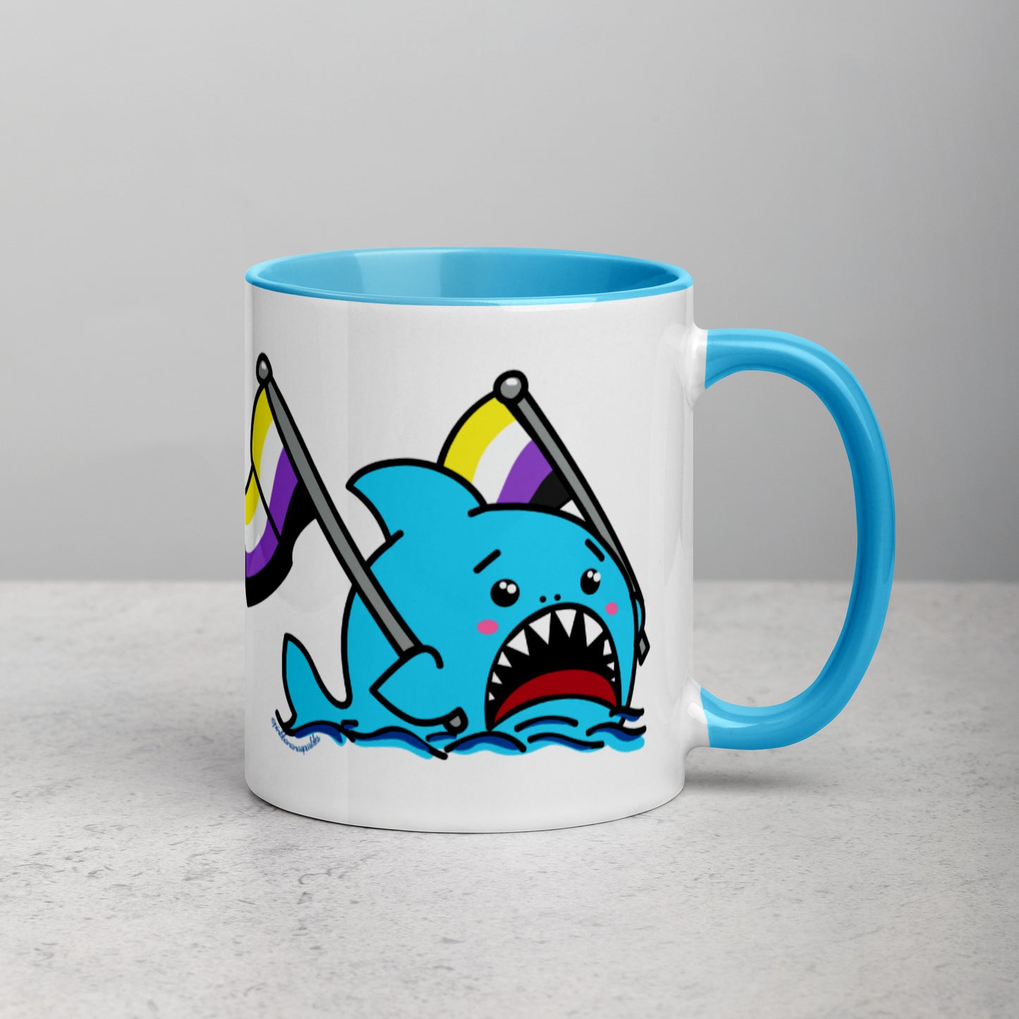 Anxious Shark Mug with Non-Binary Pride Flag (11oz)