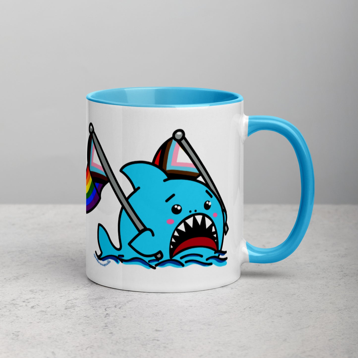 Anxious Shark Mug with Inclusive Pride Flag (11oz)