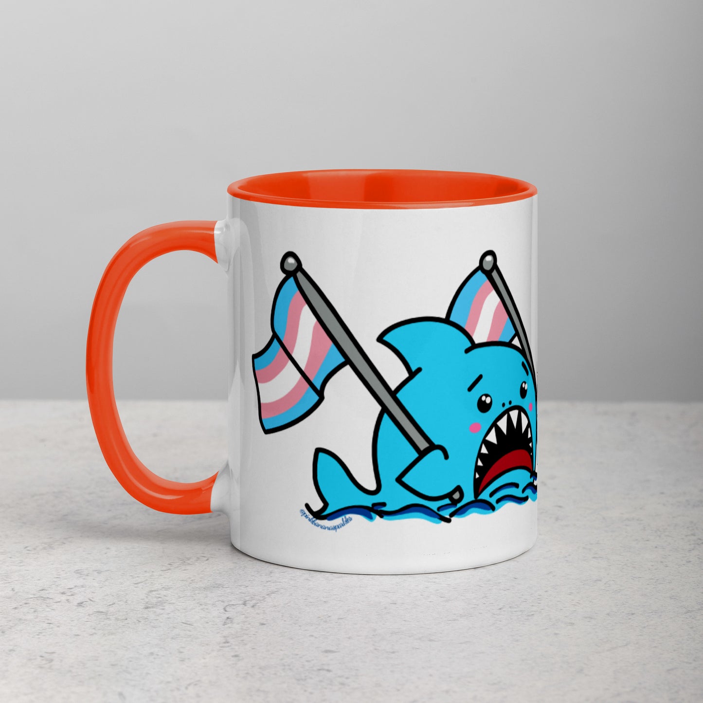 Anxious Shark Mug with Transgender Pride Flag (11oz)