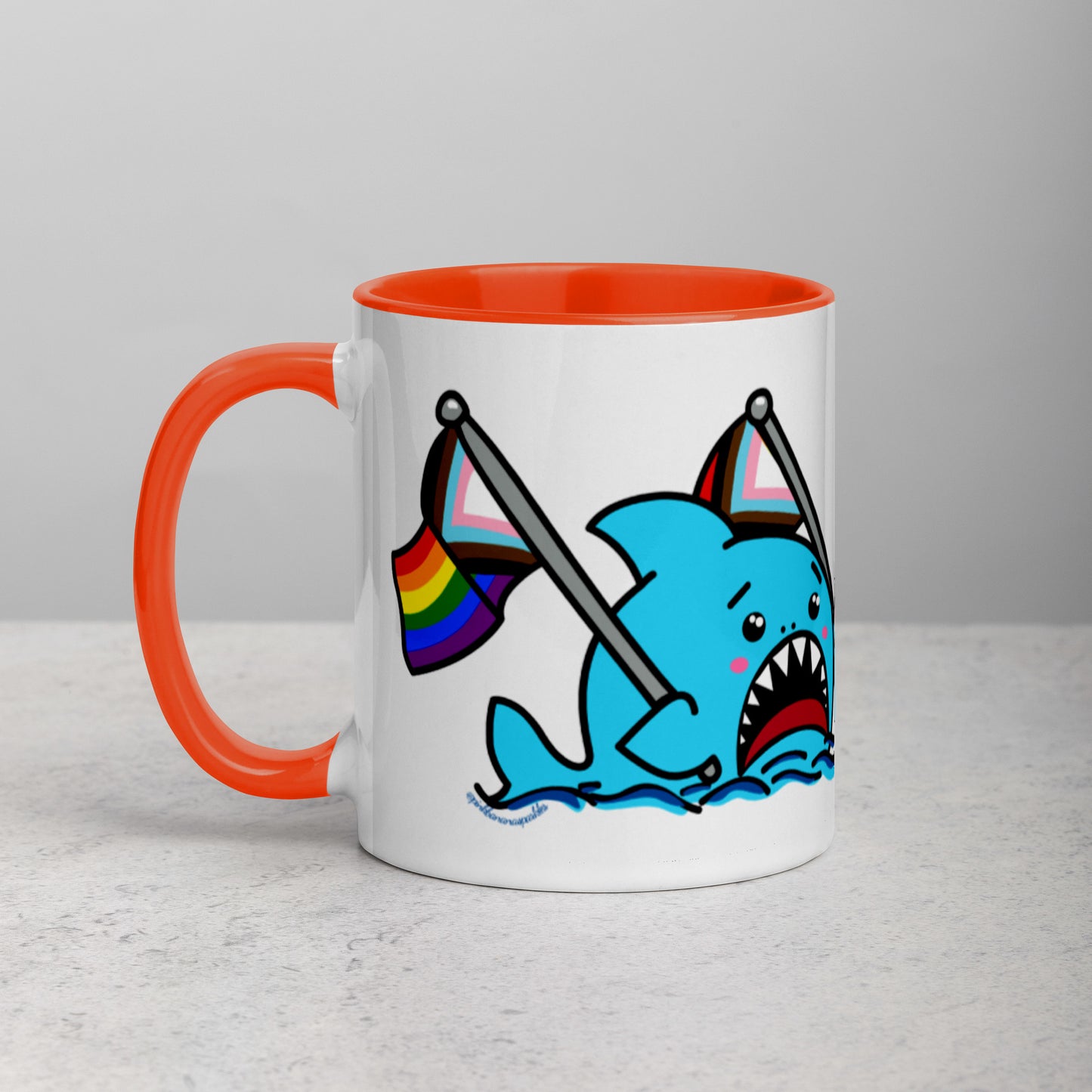 Anxious Shark Mug with Inclusive Pride Flag (11oz)