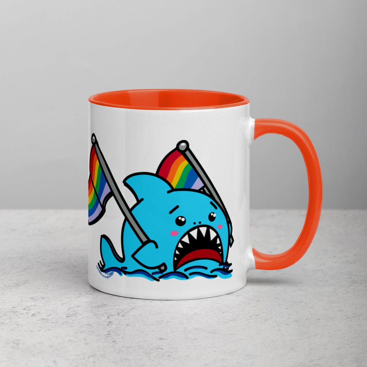 Anxious Shark Mug with Basic Rainbow Pride Flag (11oz)