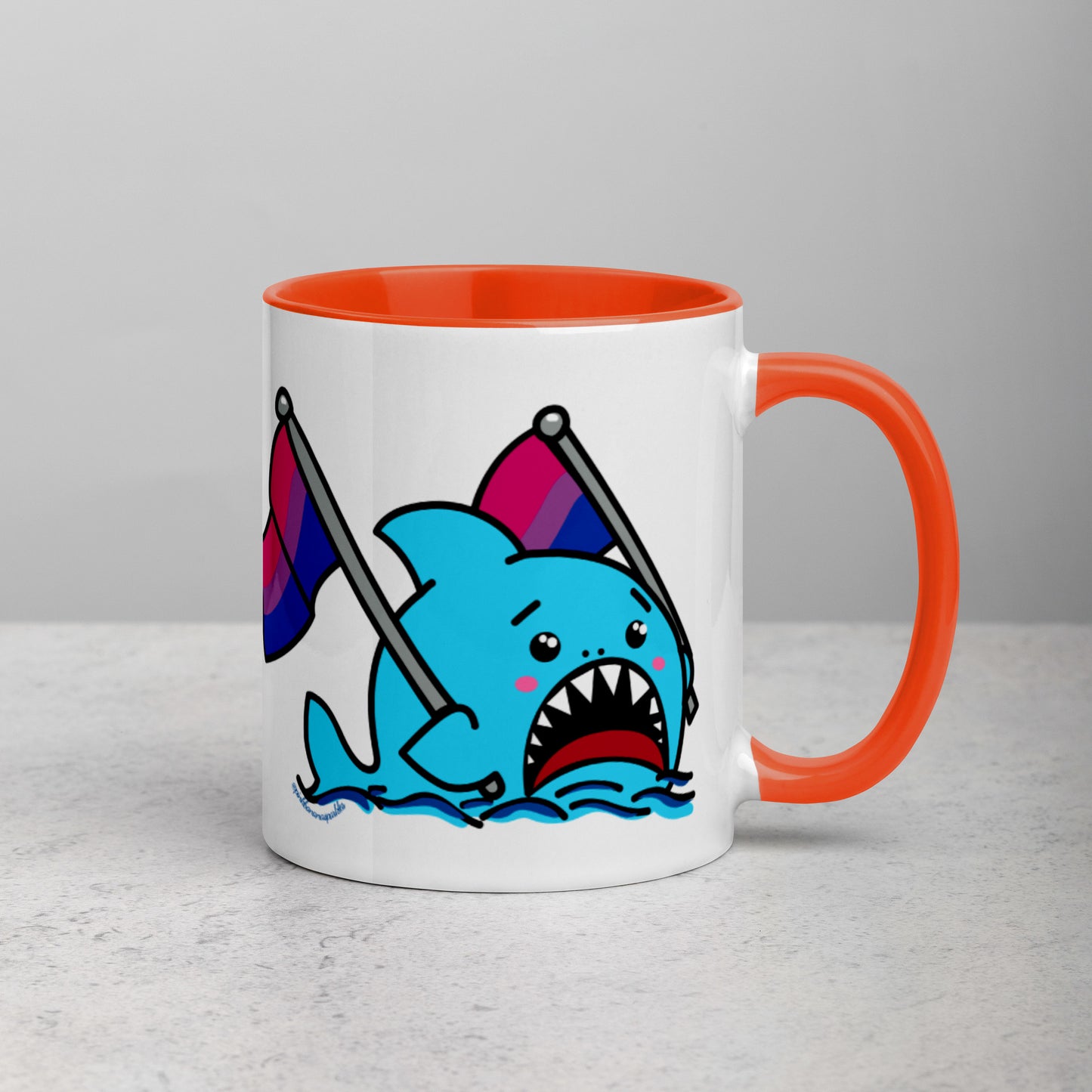 Anxious Shark Mug with Bisexual Pride Flag (11oz)