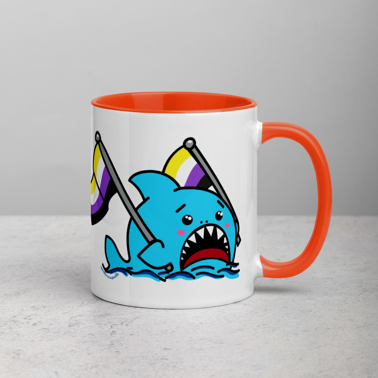Anxious Shark Mug with Non-Binary Pride Flag (11oz)