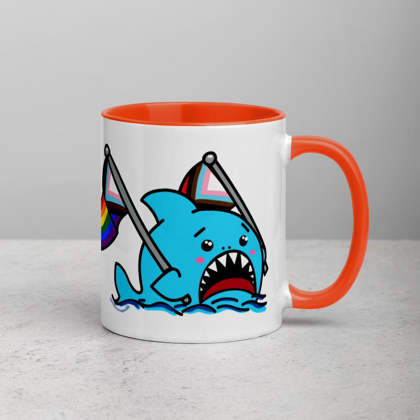 Anxious Shark Mug with Inclusive Pride Flag (11oz)
