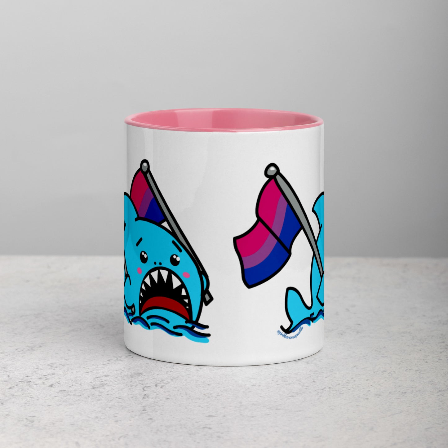 Anxious Shark Mug with Bisexual Pride Flag (11oz)