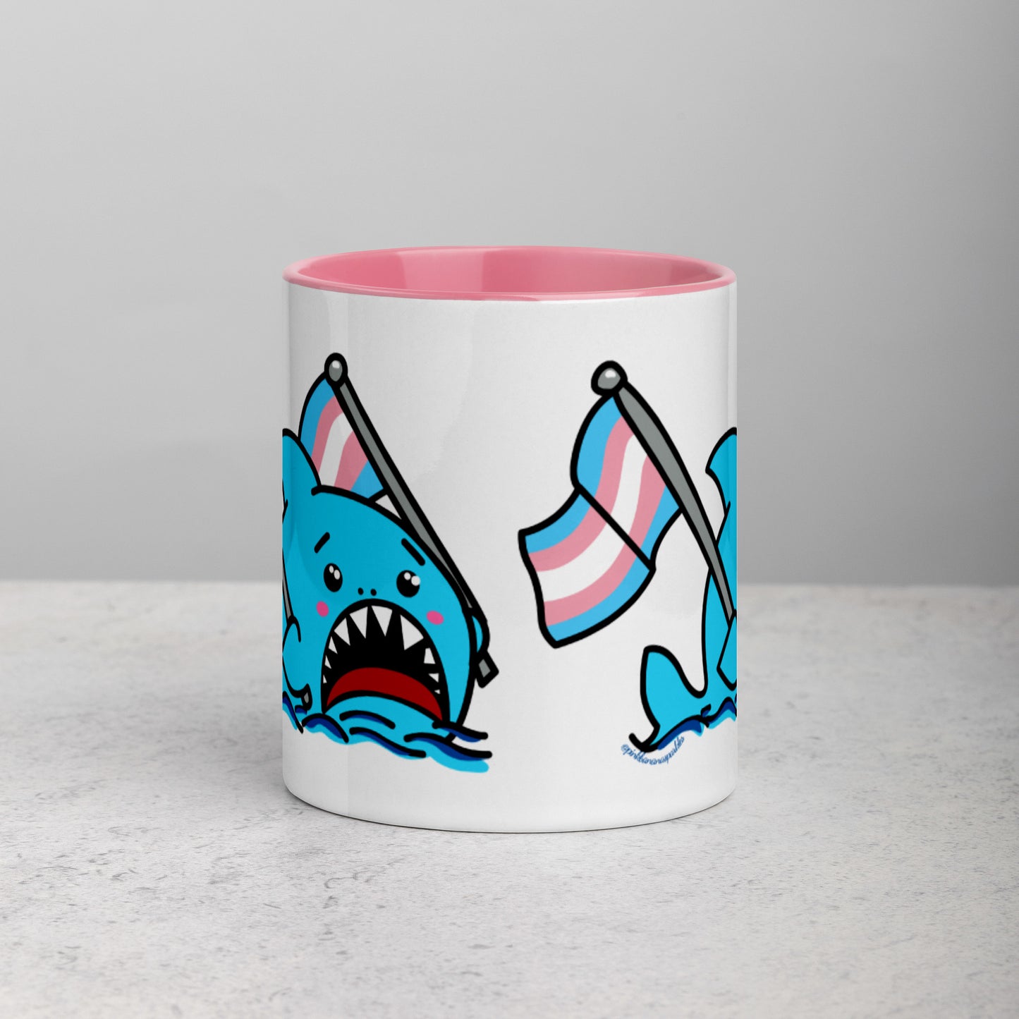Anxious Shark Mug with Transgender Pride Flag (11oz)