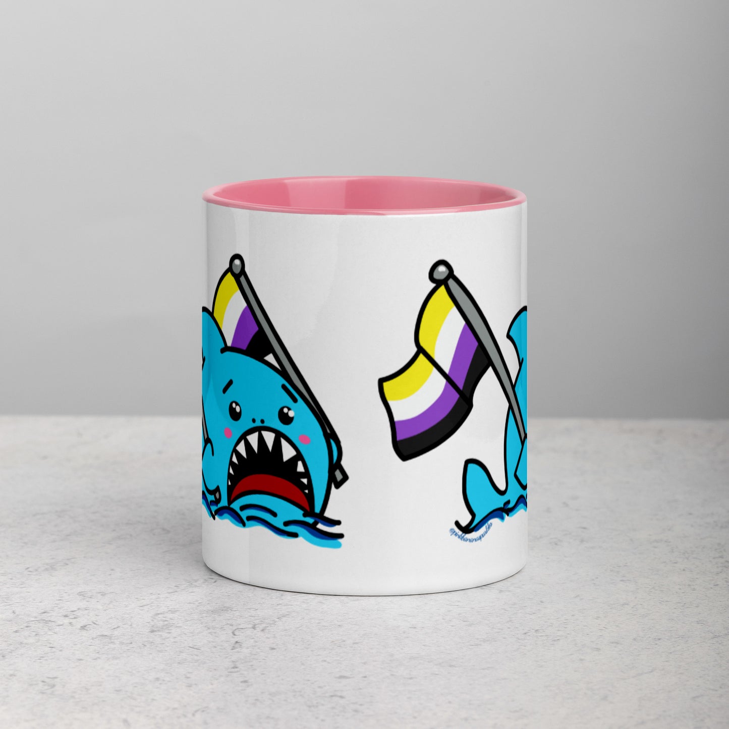 Anxious Shark Mug with Non-Binary Pride Flag (11oz)