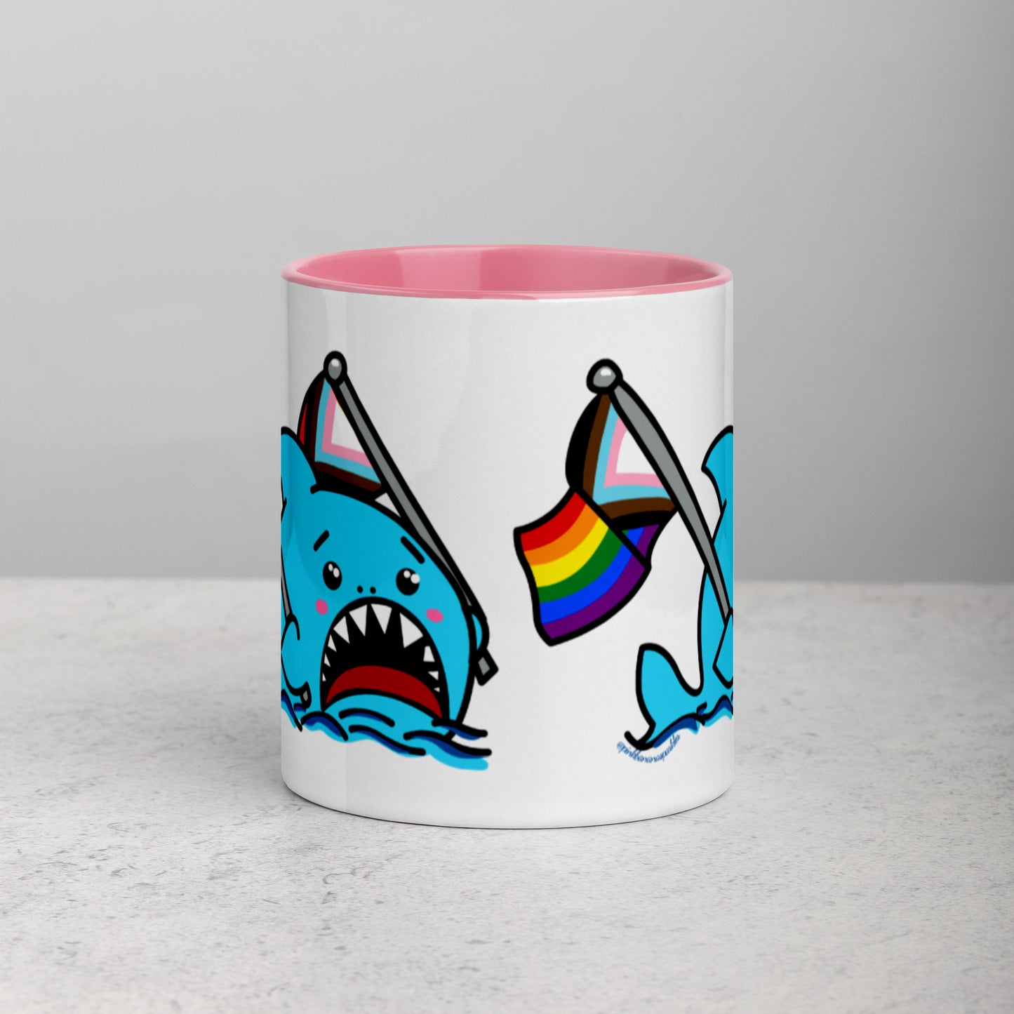 Anxious Shark Mug with Inclusive Pride Flag (11oz)