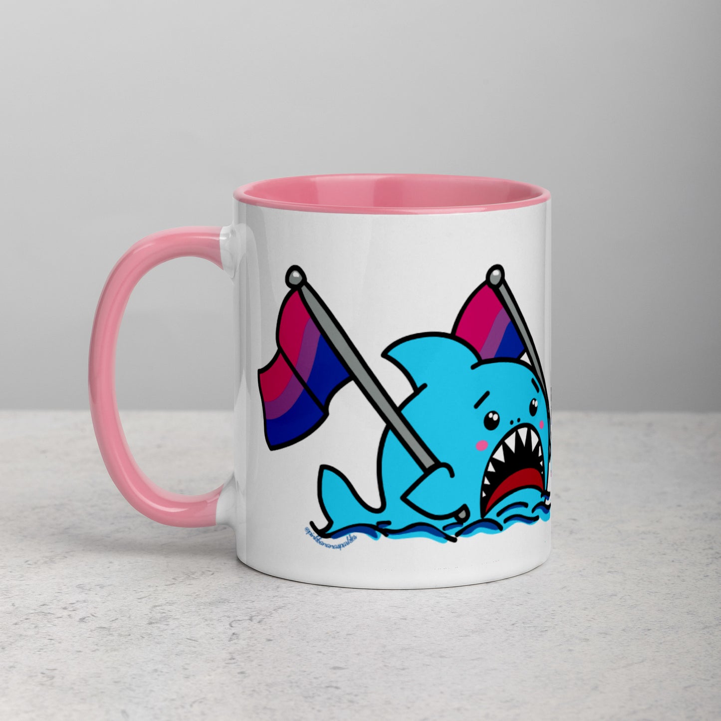 Anxious Shark Mug with Bisexual Pride Flag (11oz)