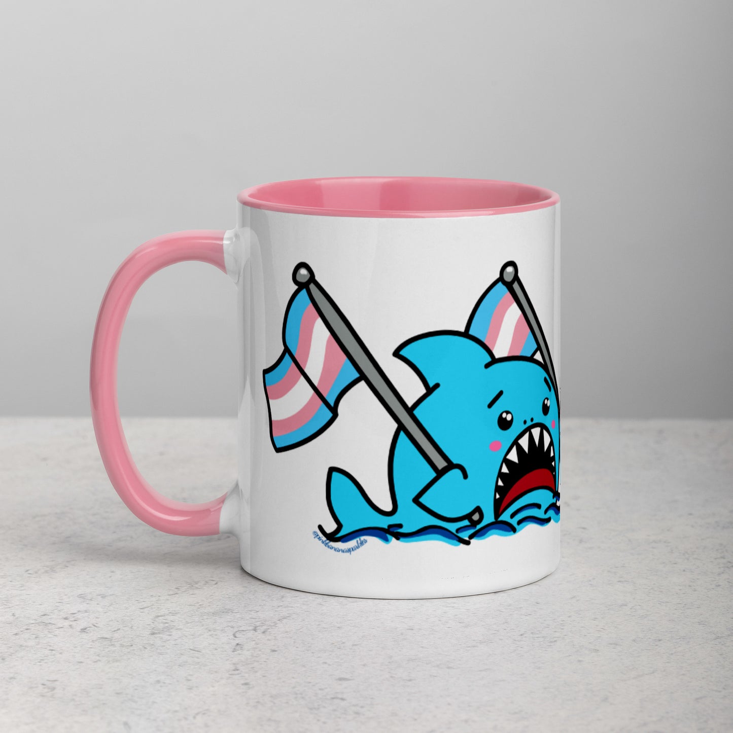 Anxious Shark Mug with Transgender Pride Flag (11oz)