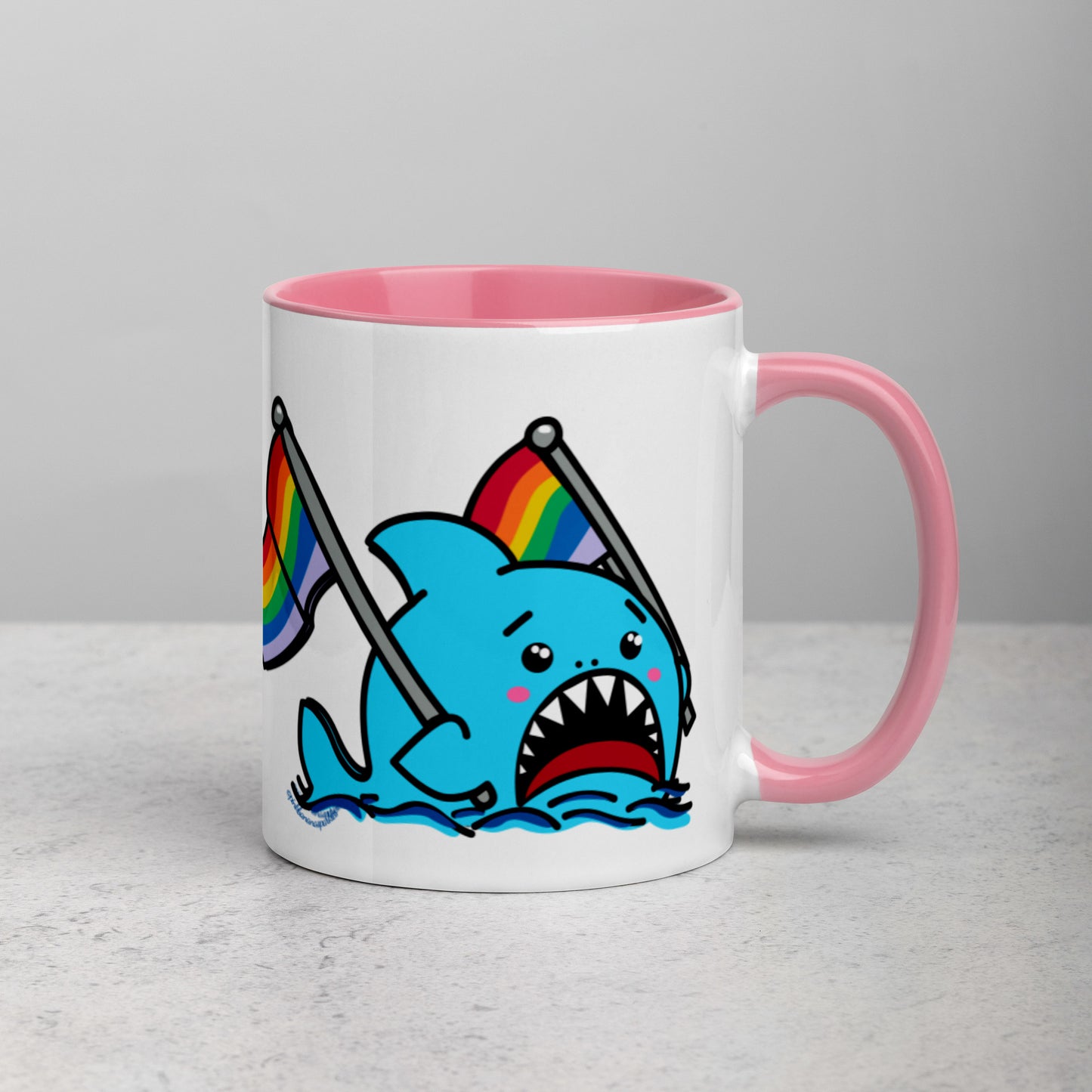 Anxious Shark Mug with Basic Rainbow Pride Flag (11oz)