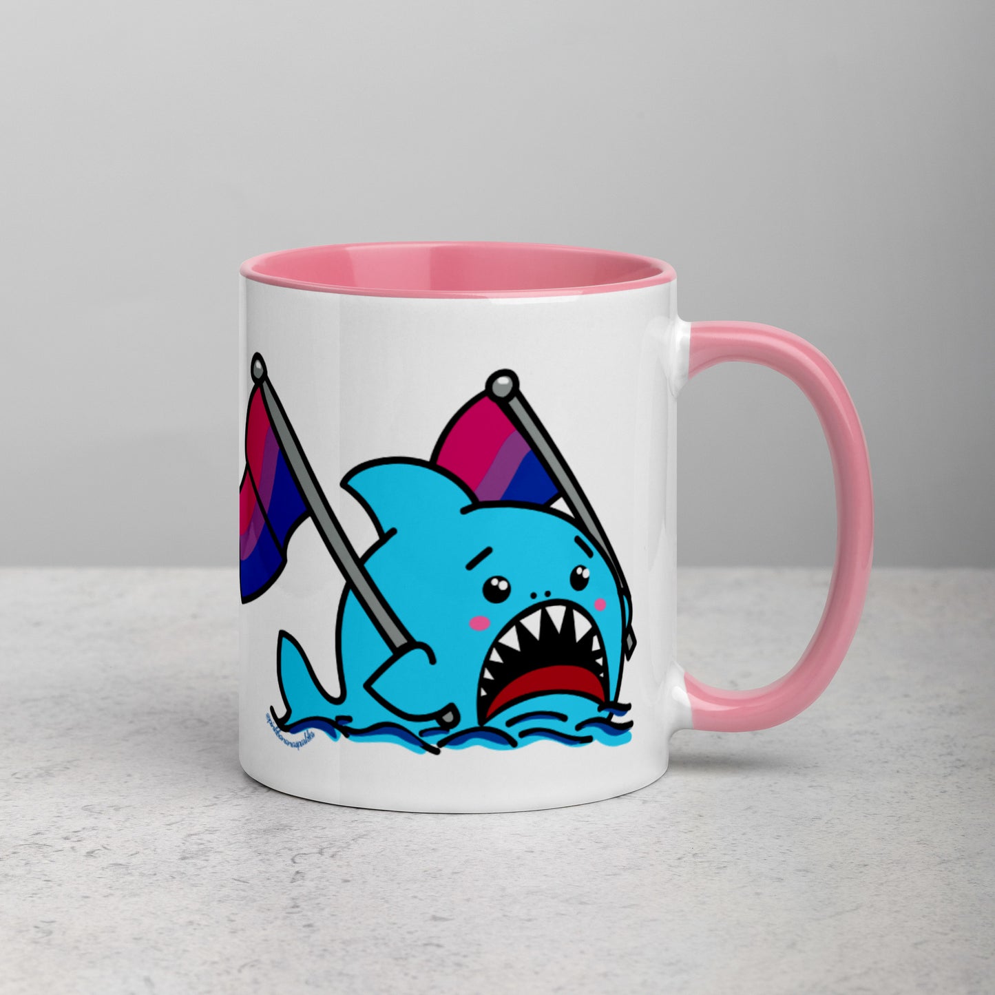 Anxious Shark Mug with Bisexual Pride Flag (11oz)