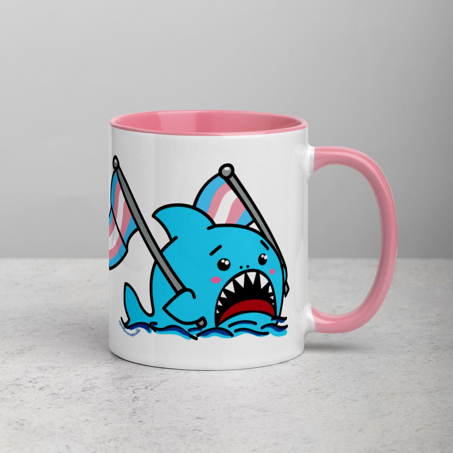Anxious Shark Mug with Transgender Pride Flag (11oz)