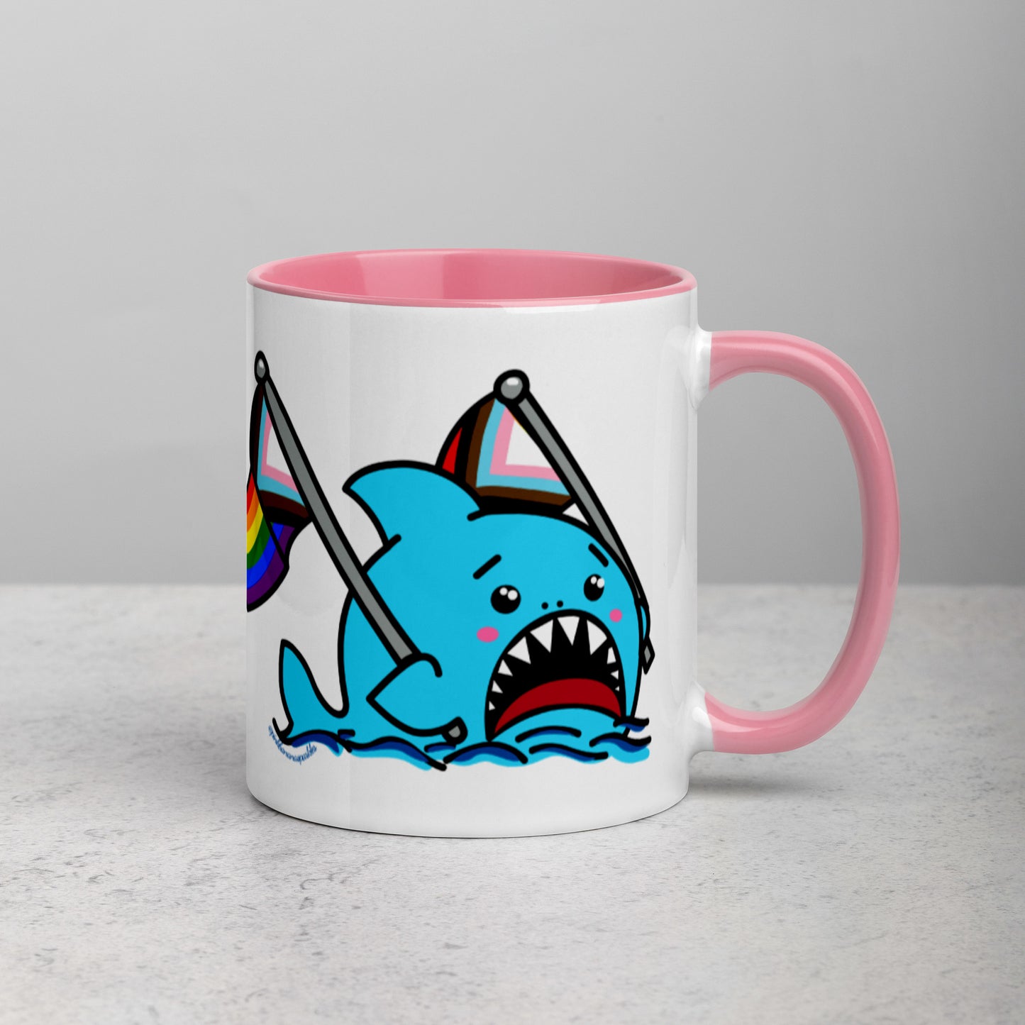 Anxious Shark Mug with Inclusive Pride Flag (11oz)