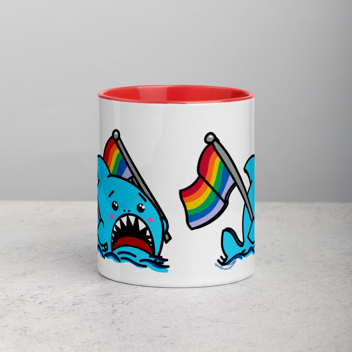 Anxious Shark Mug with Basic Rainbow Pride Flag (11oz)