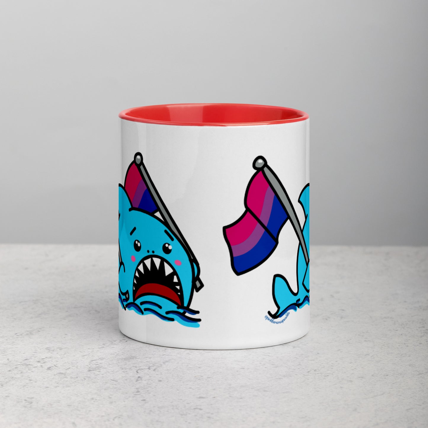 Anxious Shark Mug with Bisexual Pride Flag (11oz)