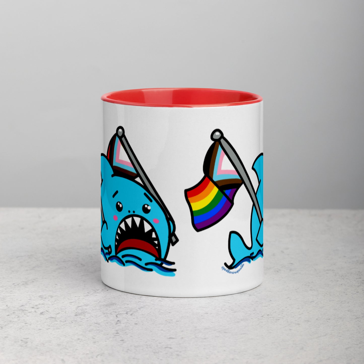 Anxious Shark Mug with Inclusive Pride Flag (11oz)