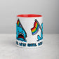 "We're Here.." -Anxious Shark, with Basic Rainbow Pride Flag Mug (11oz)