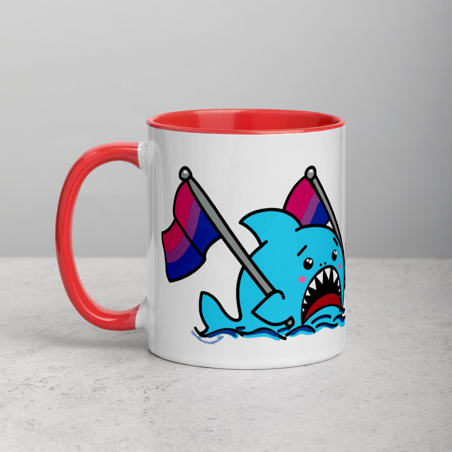 Anxious Shark Mug with Bisexual Pride Flag (11oz)