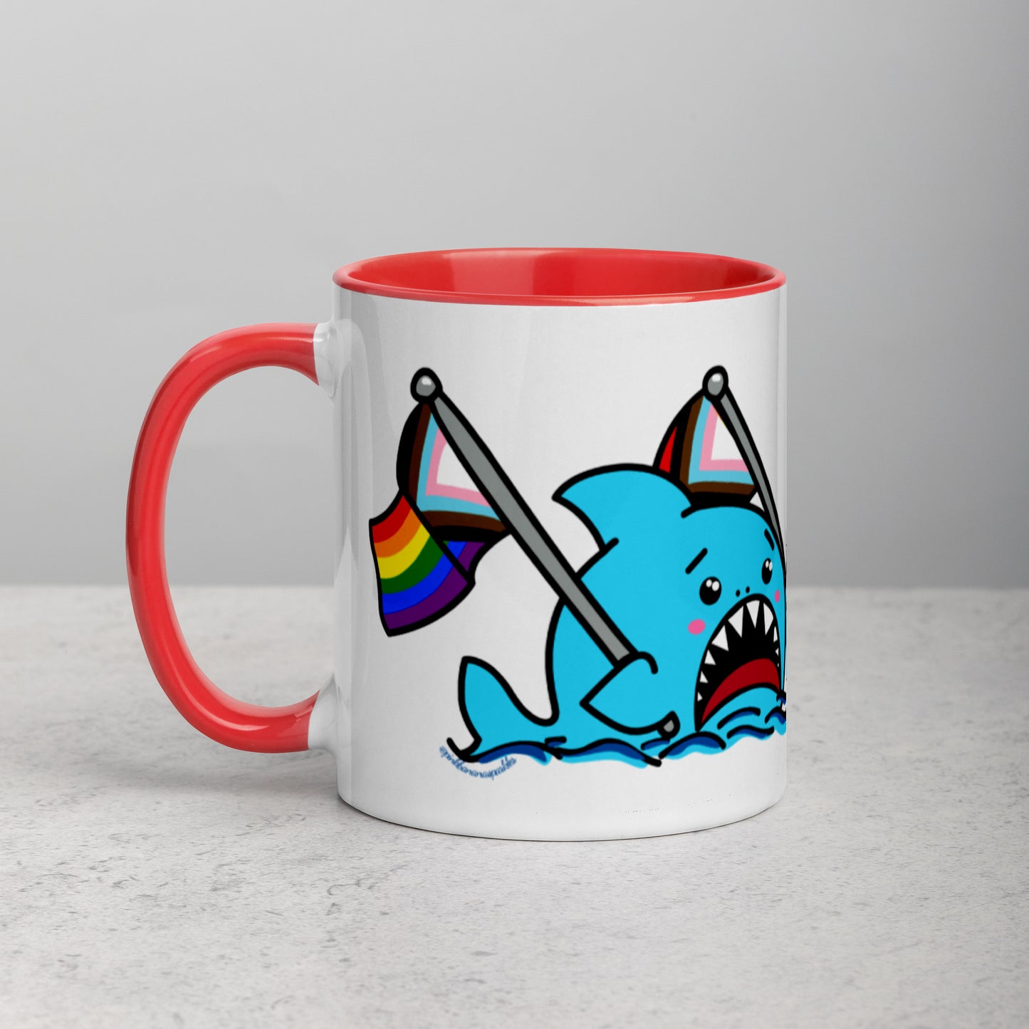 Anxious Shark Mug with Inclusive Pride Flag (11oz)