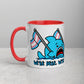 "We're Here..." Anxious Shark Mug with Transgender Pride Flag (11oz)