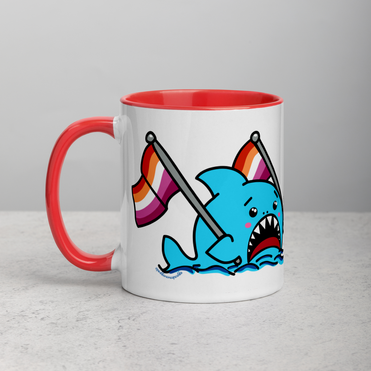 Anxious Shark Mug with Lesbian Pride Flag (11oz)