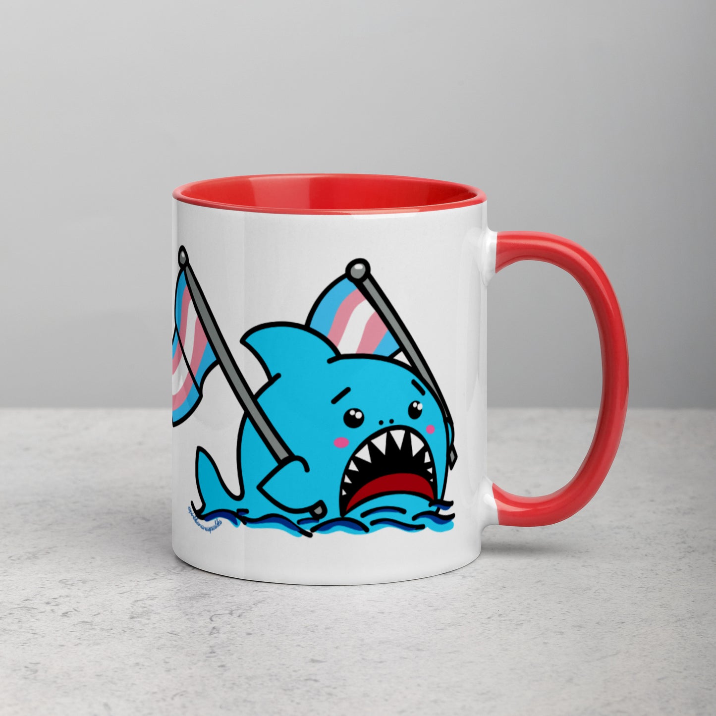 Anxious Shark Mug with Transgender Pride Flag (11oz)