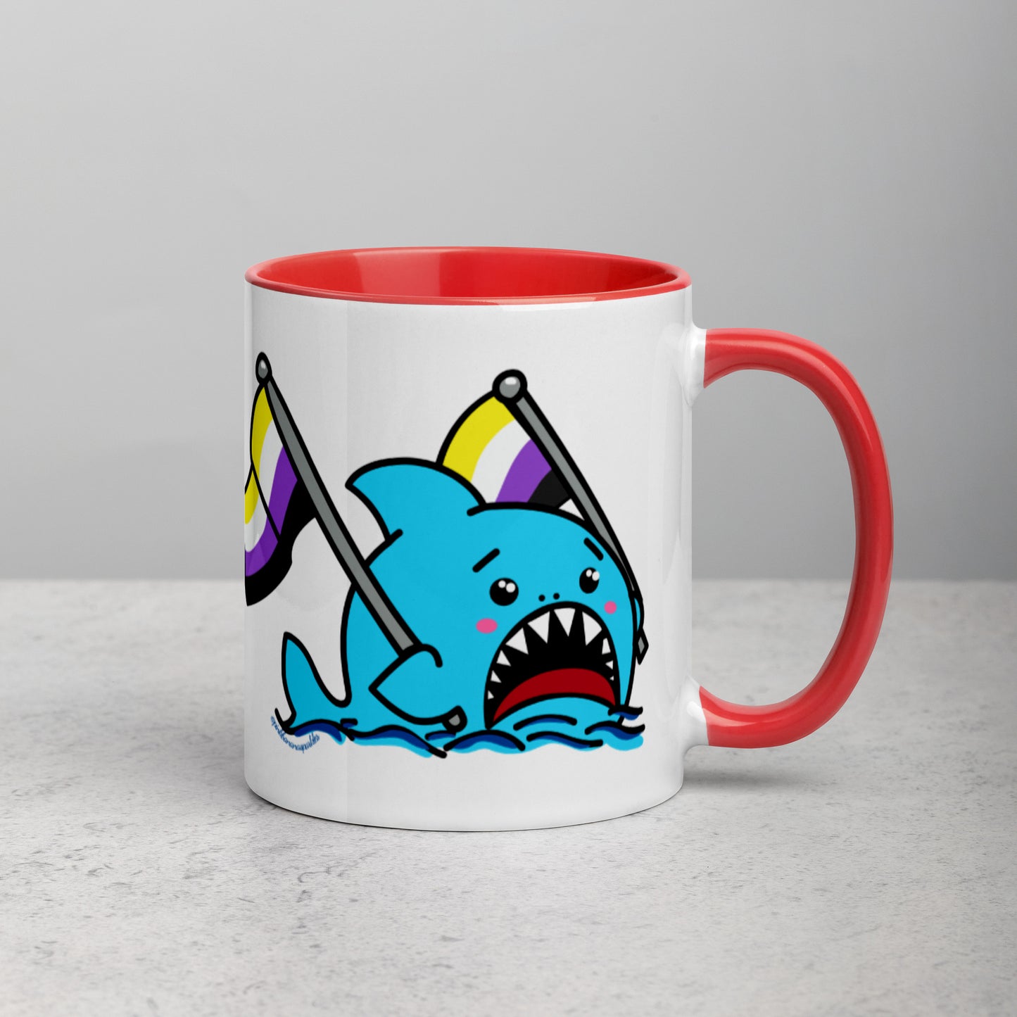 Anxious Shark Mug with Non-Binary Pride Flag (11oz)
