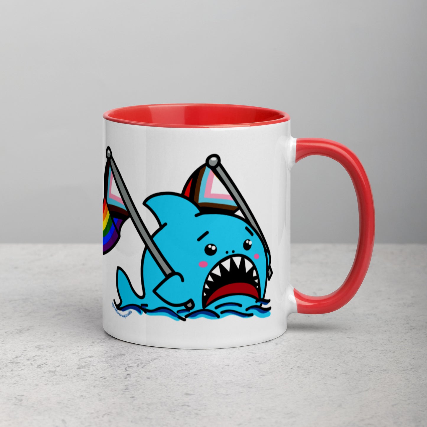 Anxious Shark Mug with Inclusive Pride Flag (11oz)