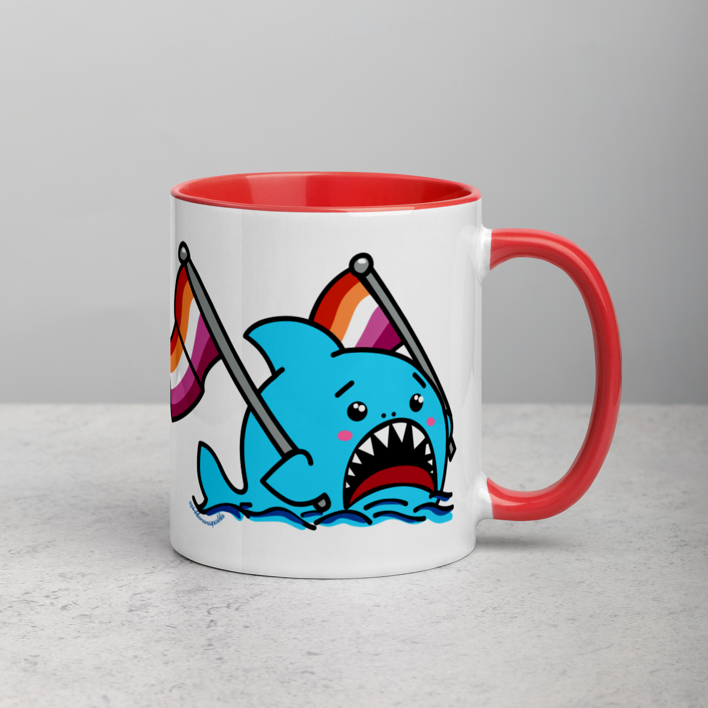 Anxious Shark Mug with Lesbian Pride Flag (11oz)